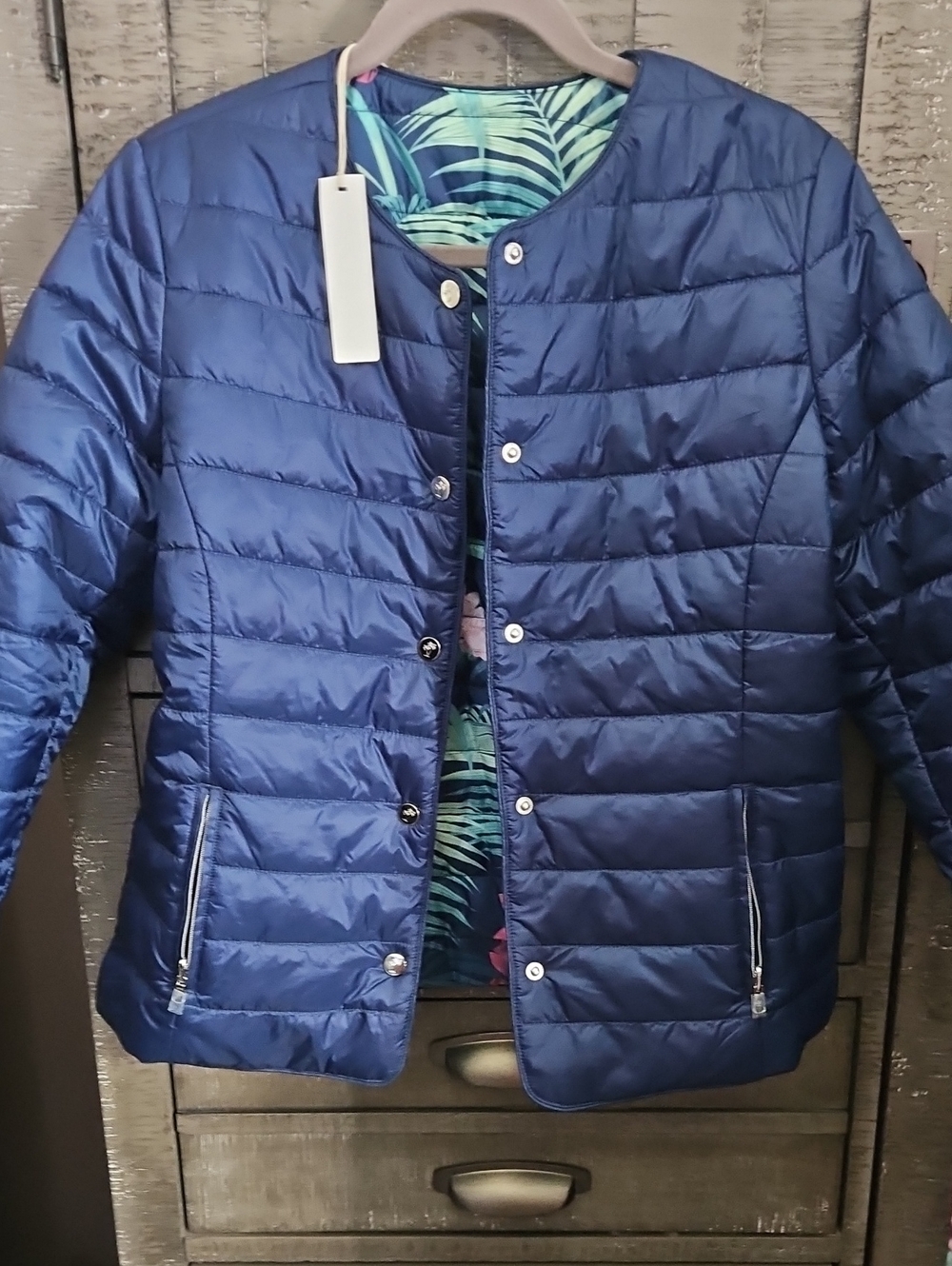 TOMMY BAHAMA Quilted Navy Blue Snap-Front Jacket REVERSIBLE!